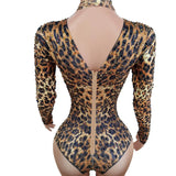 Streetwear Leopard Print Sexy Bodysuit Printed One Piece Outfit Woman Overall Long-sleeved Women's Jumpsuit X2206009