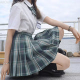 Japanese School Uniform Korean Student JK Seifuku Blouse Pleated Skirt Sailor Full Set Girl Plaid Skirt Pink Uniforms for Woman