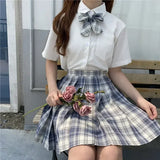 Japanese Uniform Korean School JK Uniform Shirt Plaid Skirt Set South Korea Students Short Sleeve Pleated Skirt Set Girl Seifuku