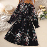 Dress Kids Girls 6-12 Years Long Black Embroidered Dress For Girls Elegant Vacation Holiday Party Dress Graduation Clothes