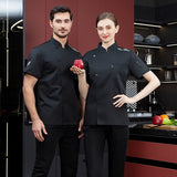 White Chef Restaurant Jacket Unisex Short-sleeved Chef Jacket Men's Women's Kitchen Clothing Bakery Waiter Uniform Apron Hat