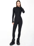 Mozision Autumn Winter Long Sleeve Jumpsuits Women Overalls Fashion Zipper O Neck Sporty Rompers Ladies Casual Playsuits