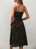 2024 Women Floral Print Spaghetti Straps Summer Boho Beach Dress Print Elegant  Suspenders Square Neck Slit Dress Vestidos
