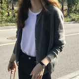 Spring Fall Slim Knit Cardigans Jacket Women Casual Korean Sweater Coats O-neck Knitwear Gilet Basic Single Breasted Tops