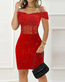 2023 Fashionable New Women's Sexy Casual Cold Shoulder Lace Split Party Dress