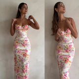 New Floral Suspender Split Slim Sleeveless Patry Beach Style Spaghetti Strap Dress Women Clothes Mini Dress 2024 Summer