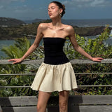 TARUXY Slim Folds Dress For Women Bodycon Backless Splice Dresses Female Summer Sexy Off Shoulder Elegant Mini Dress Woman 2024