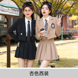 Women's Set 2023 New Short Suit+Pleated Mini Skirt Set Female Student School Uniform Female JK Uniform School Girl Piece Set