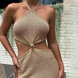Sexy Summer Vacation Outfits Knitted Halter Maxi Dresses for Women 2023 Elegant Dress Sets Holiday Beach Sundresses JY21056PF