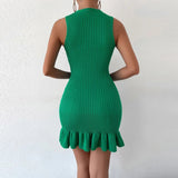 YuooMuoo Chic Fashion Sexy Package Hipps Knitted Mini Dress Women Summer Elegant Ruffled Bodycon Dress Lady Streetwear Outfits