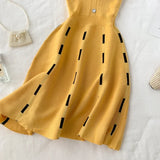 Knitted Contrast color Sexy V Neck Spaghetti Strap Summer Mini Dress Women Casual Party Yellow Black Sweater Dresses
