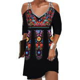Vintage Women's Dresses Summer Ethnic Style Short Sleeve Tops Fashion Loose A-Line Skirt Elegant Casual Lady Vacation Dresses