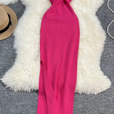 YuooMuoo Women Dress 2024 Summer Fashion Two Sides Available Knitted Bodycon Dress Elegant Split Long Party Vestidos Robe Femme