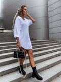 Elegant Women's White Blouse Casual Top Spring/Summer  Simple Loose Fit Long Sleeve V-Neck Button Long Shirt S-XXL