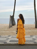 Fashion Ruffles Hem Long Dress For Women Elegant Halter Backless Sleeveless Vestidos 2024 Female New Vacation Beach Party Robes