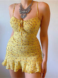 Sexy Dress For Women Spaghetti Strap Sleeveless Fashion Floral Print Bodycon Mini Dresses Summer Ruffles Beach Sundress Robe