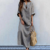 Summer Long Dress Cotton Linen Casual Dresses 2023 New Striped Loose Maxi Dress Sundress Vacation Clothes For Women