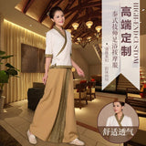 Women's Spa Therapist Massage Uniform Thai Style Cotton Linen Restaurant Work Clothes Set for Waiters Waitresses Thailand