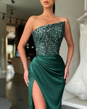 Luxurious Evening Party Dresses Strapless Sleeveless Mermaid Chiffon Floor-Length 2023 New Sequined Classic Prom Dress Women