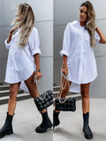 Elegant Women's White Blouse Casual Top Spring/Summer  Simple Loose Fit Long Sleeve V-Neck Button Long Shirt S-XXL