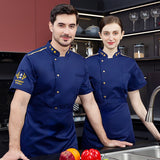 black Chef Jacket Short Sleeve chef uniform Cook Coat Chef T-shirt Baker Work Uniform Waiter Restaurant Hotel Clothes women Logo