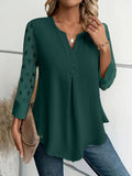 ZllKl Solid Button Front Blouse, Elegant Long Sleeve Notched Neck Top, Women's Clothing