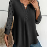 ZllKl Solid Button Front Blouse, Elegant Long Sleeve Notched Neck Top, Women's Clothing