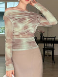ZllKl Tie Dye Off Shoulder T-shirt, Sexy Long Sleeve Top For Spring & Fall, Women's Clothing