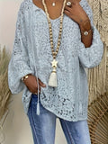 ZllKl Plus Size Boho Blouse, Women's Plus Solid Lace Lantern Sleeve Tassel Trim V Neck Tunic Shirt Top