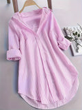 ZllKl Stripe Print Button Front Blouse, Casual Long Sleeve Blouse For Spring & Fall, Women's Clothing