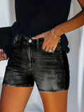 ZllKl  Blue Frayed Hem Denim Shorts, Ripped Holes Slash Pockets Short Denim Pants, Women's Denim Jeans & Clothing