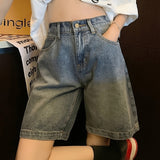 ZllKl  High Rise Plain Washed Denim Shorts, Slash Pocket Cuffed Loose Fit Denim Jorts, Women's Denim Jeans & Clothing