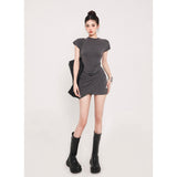 Zllkl Amaris Solid Color Casual Slim Short Sleeve Openwork Layered Mini Dress