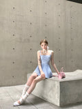 Zllkl Yumi Solid Color Balletcore Spaghetti Strap Square Neck Slim Pleated Mini Dress