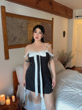 Zllkl Zia Plus Size Stripe White Front Bow Slip Off-the-Shoulder Mini Dress