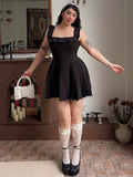 Zllkl Franchessca Solid Color Black Plus Size Spaghetti Strap Slip Pleated Mini Dress