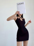 Zllkl Letica Solid Color Black V-Neck Multi Straps Slim Mini Dress