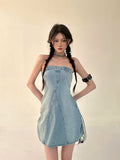 Zllkl Oriel Denim Blue Washed Vintage Sleeveless Bandeau Mini Dress