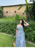 Zllkl Naya Floral Blue Plus Size French Slip A-Line Long Maxi Dress + Long Sleeve Cardigan Set