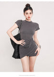 Zllkl Amaris Solid Color Casual Slim Short Sleeve Openwork Layered Mini Dress