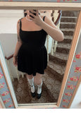 Zllkl Lora Plus Size Solid Color Black Slim Spaghetti Strap Bandeau Pleated Mini Dress
