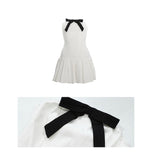 Zllkl Flora Solid Color Black Bow Tie Bandeau Sleeveless Pleated Mini Dress