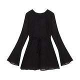 Zllkl Fiona Solid Color Black Long Sleeve Backless Round Neck Pleated Mini Dress