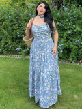 Zllkl Naya Floral Blue Plus Size French Slip A-Line Long Maxi Dress + Long Sleeve Cardigan Set