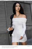 Zllkl Marinda Solid Color White Long Sleeve Off-the-Shoulder Slim Mini Dress + Lace Up Under Bust Corset